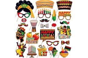 Kwanzaa Photo Booth Props Kit with Sticks,Happy African Heritage Holiday Selfie Props for Kwanzaa Holiday Festival Celebratio