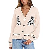 MISSACTIVER Women's Horse Graphic Cardigans V Neck Button Down Knit Sweaters Vintage Long Sleeve Sweater Jackets