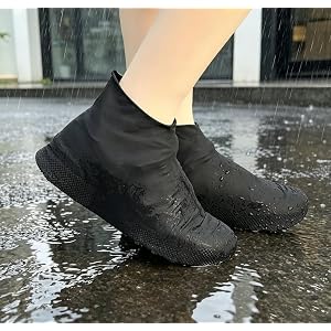 1 Pair Black Latex Rain Boots, Waterproof Shoe Covers, Reusable Non-Slip Overshoes, Durable Rain Protection Footwear