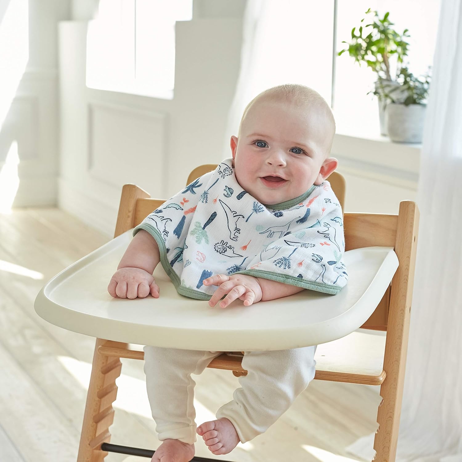 aden + anais Burpy Baby Bib, 100% Cotton Muslin, Soft Absorbent 4 Layers, Multi-Use Burp Cloth and Bib, 22.5” X 11”, Single, Dino Time: Baby