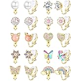 Valentines Earrings for Women Gold Clip On Earrings for Women Comfortable Non Pierced Pearl CZ Twist Heart Flower Butterfly Clip Earrings Set Hypoallergenic Fake Clip on Stud Earrings Jewelry