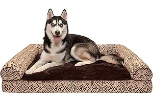 Furhaven XL Orthopedic Dog Bed Plush & Southwest Kilim Decor Sofa-Style w/Removable Washable Cover - Desert Brown, Jumbo (X-L