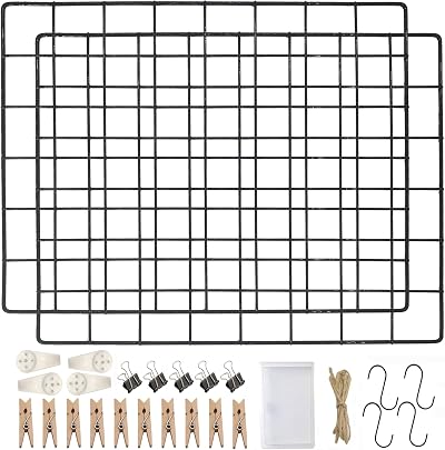LOYONAL Wire Wall Grid Panel Clips Black 2 Pcs Photo Display Memo Board