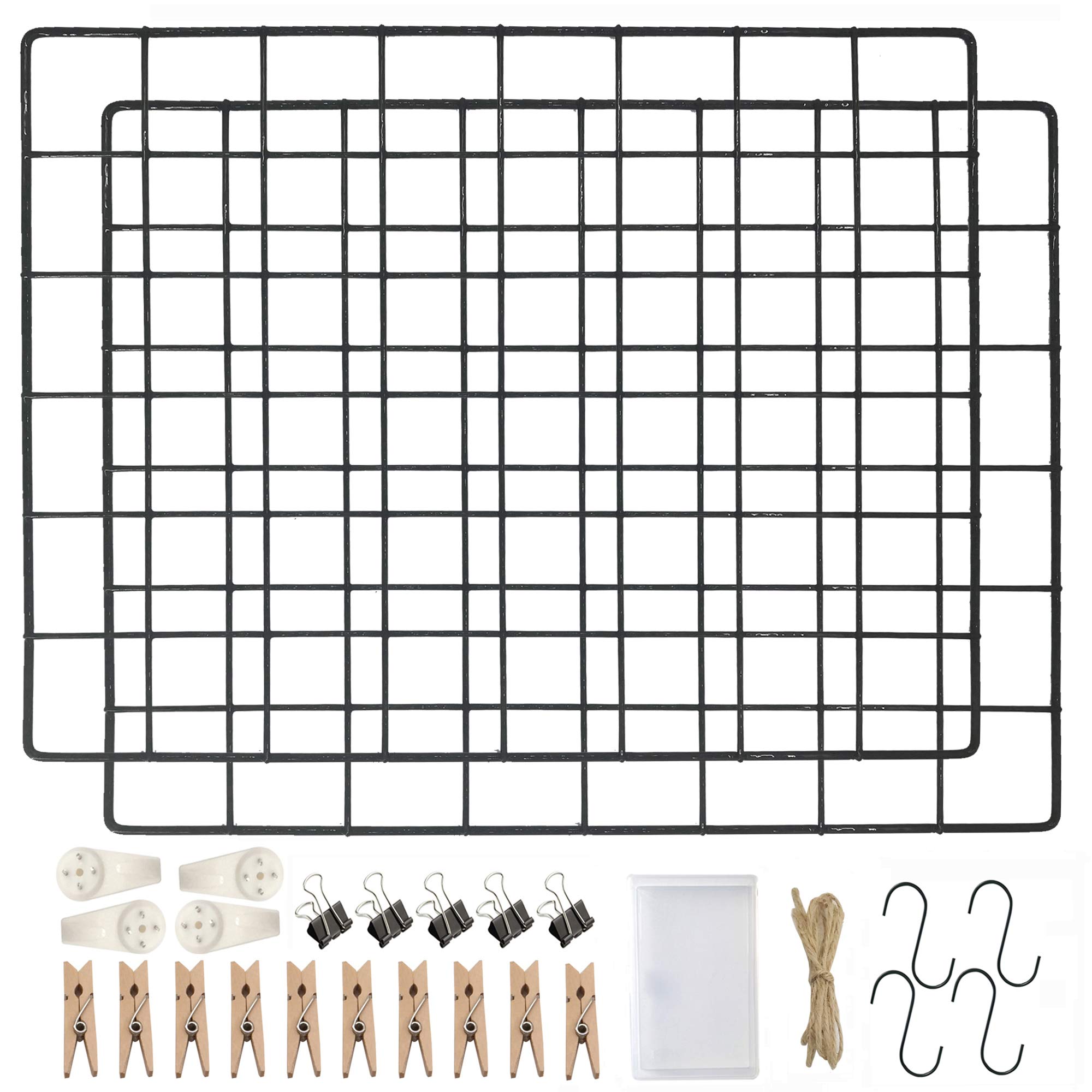 LOYONAL Wire Wall Grid Panel Clips, Metal Wall Grid Panel Black, Photo Grid Display, Wire Photo Board, 2 Pcs Metal Wire Notice Board, Memo Board Wire in Office or Room DIY