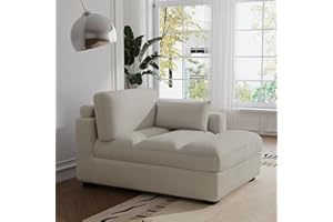 UIXE Oversized Corduroy Chaise Lounge Chair with Left Armrest & Cushion, Comfy Upholstered Sleeper Sofa Indoor Recliner Seat Solid Wood Couch w/Washable Cover for Bedroom, Living Room - Salt Gray