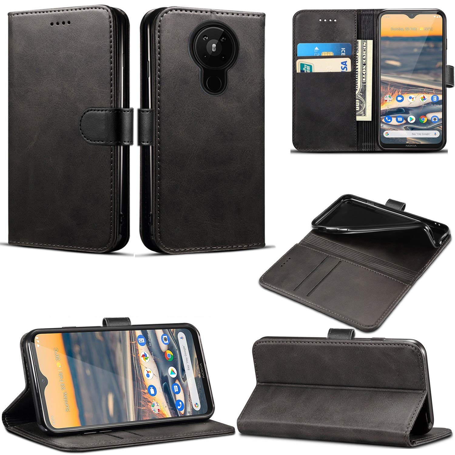 Nokia 5.3 Case, Premium PU Leather Flip Wallet Phone Case Cover with Magnetic Closure Stand Card Holder for Nokia 5.3 (Black)