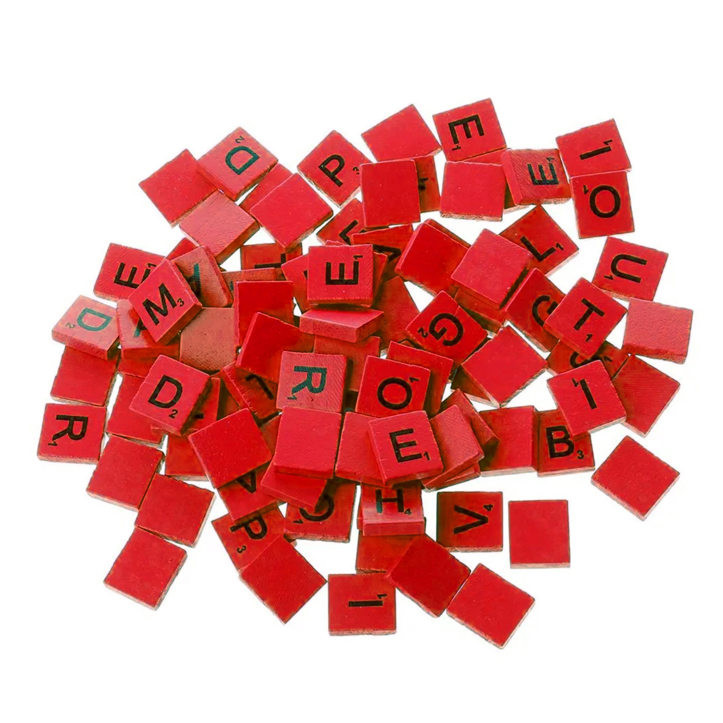 Patru Coloured Wooden Alphabet Letter Tiles, 100 Pieces for Board Games, Crafts & Scrapbooking, Smooth and Varnished (Red)