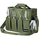 Raynesys Garden Tote Bag, Gardening Tool Bag Organizer with Pockets & Handle, 900D Heavy Duty Garden Storage Bag with Long Adjustable Shoulder Strap for Tools, Green