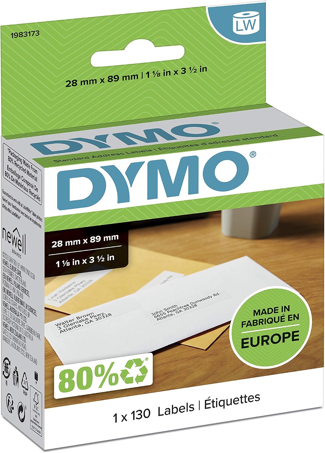 DYMO Authentic LabelWriter Return Address Labels, Black, 1 Roll - 28 x 89 mm