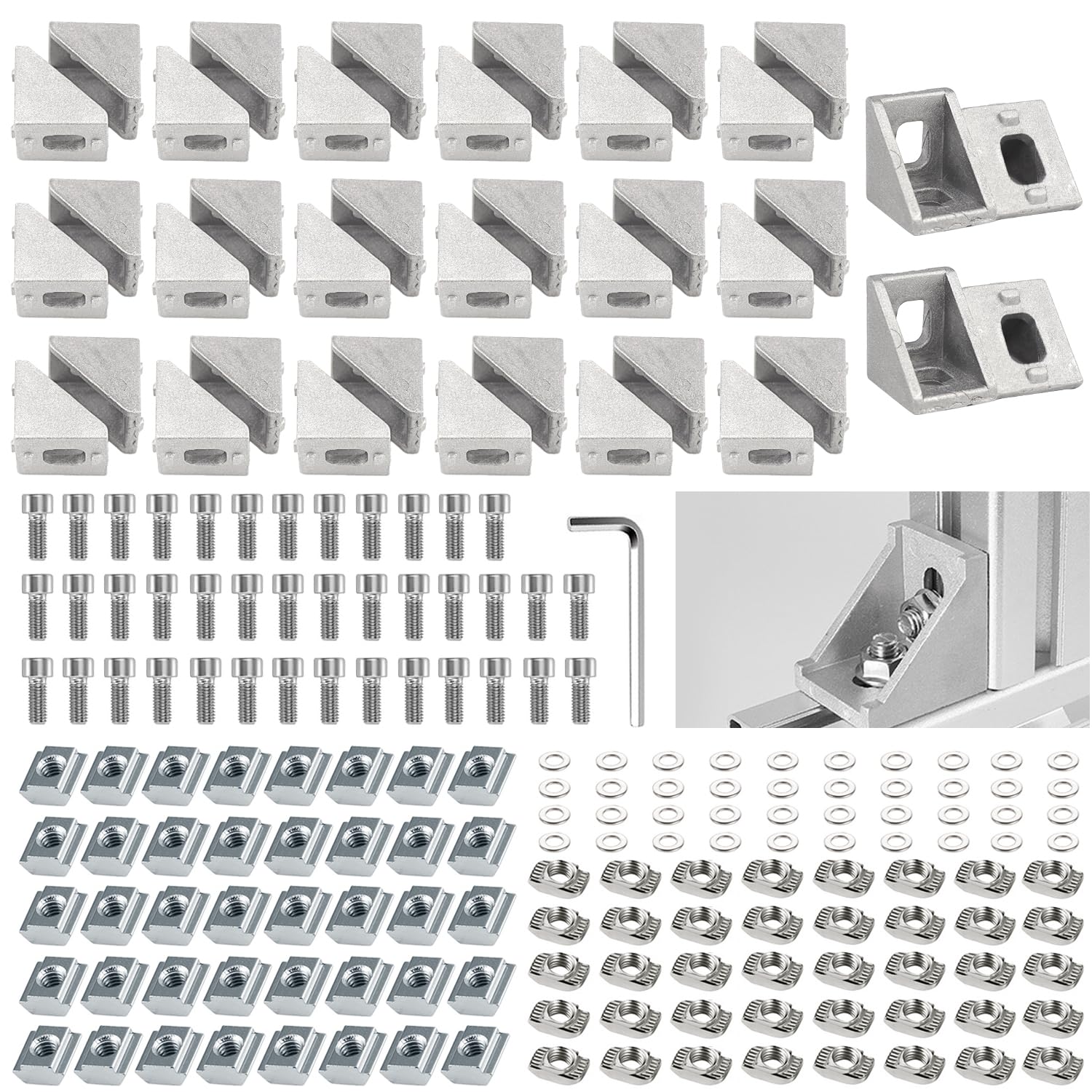 Aluminium Profile Angle Mounting Material Aluminium Profile 20 x 20 Angle Connector Corner Connector Wall Bracket 90 Degree Angle Grid for 2020 2020 Strut Profile, 3D Printer, CNC Router, DIY Projects