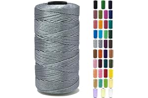 Tsuisho 1.5mm x 219 Yards Polyester String Cord for Knitting and Crochet, 100% Polypropylene Macrame Cord for Hats, Bags, Purses, Shoes, Plant Hangers, DIY Crafts - Grey