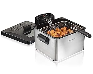 Hamilton Beach 35034 Triple Basket Professional-Style 12 Cup Food Capacity Deep Fryer, 4.5 Liters and 1800 Watts, Stainless Steel (Renewed)