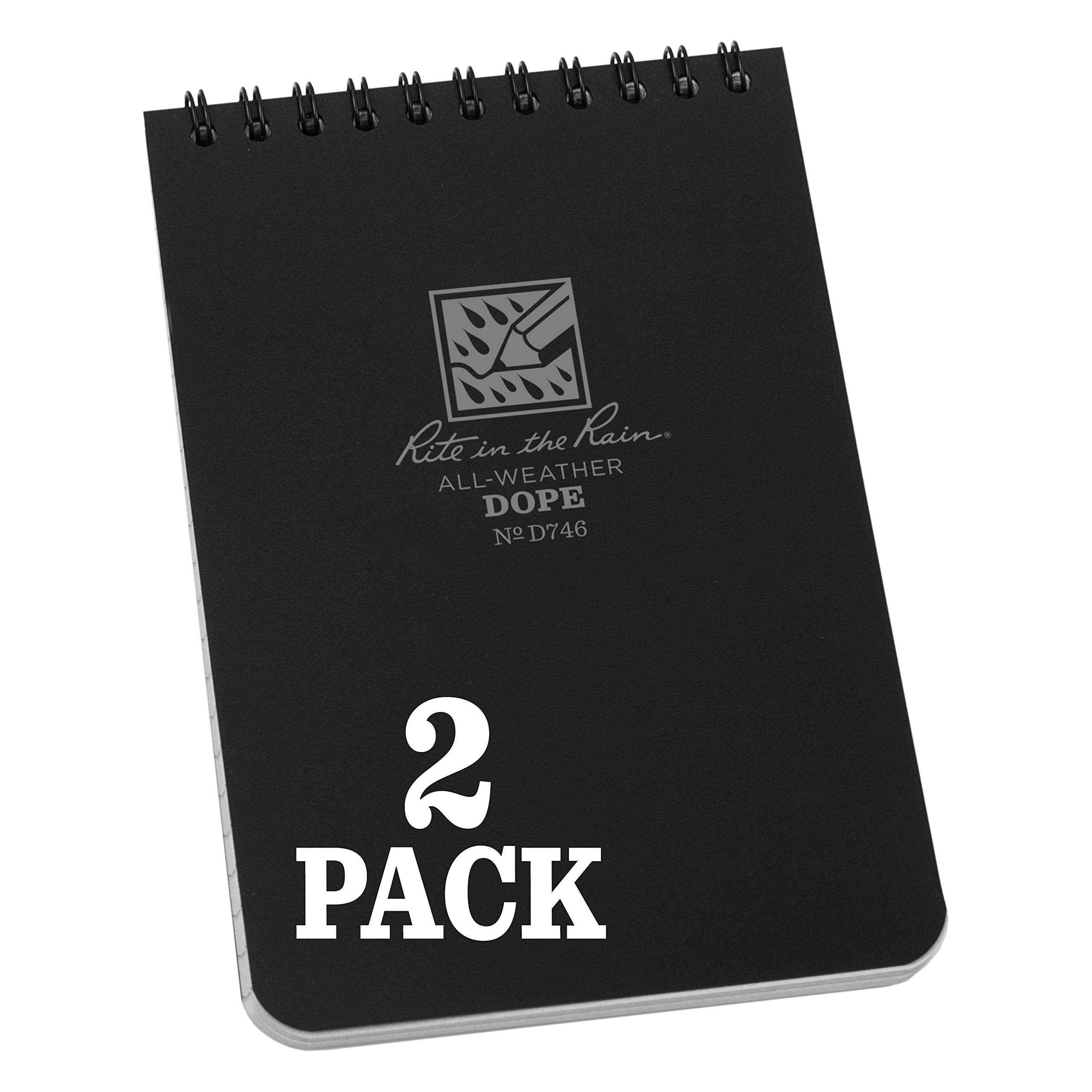 Photo 1 of Rite in the Rain Weatherproof Top Spiral DOPE Logbook, 4" x 6", Black Cover, DOPE pattern front, Universal pattern back, 2 Pack (No. D746L2)