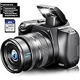 4K Digital Cameras for Photography-12X Optical Zoom with WiFi & App Control,72MP Vlogging Camera with 180° Flip Screen, Photography Camera with Auto Focus, 2 Batteries,32GB SD Card for Teens,Travelers