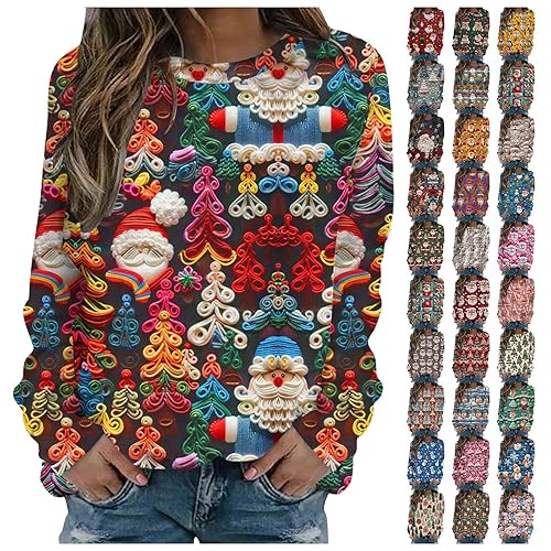 womens christmas jumpers,Christmas Jumpers for Women UK Ugly Xmas Jumper Autumn Winter Sweatshirts Ladies Tops Long Sleeve Shirts Sweaters Fall Oversized Outfits Elegant Hoodies Cloth,Red,L
