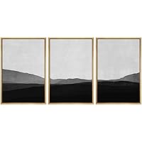 SIGNWIN Framed Canvas Print Wall Art Dark Mountains Overlapping Nature Rocky Illustrations Minimalism Contemporary Black and White for Living Room, Bedroom, Office - 16