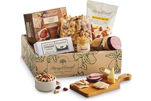 Harry & David Snack Box, Snack Gift Basket & Care Package For All Occasions, Food Gift Baskets For Women & Men, Includes Caramel Popcorn, Smoked Sausage, Cheese, Mixed Nuts & 3 Seed Crackers