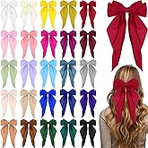 Mimorou 25 Pcs Satin Hair Bows Bulk Silky Big Hair Bows for Women Oversized Long Tail Ribbons Large Knot Clips Barrettes for Holiday Gifts(Plain)