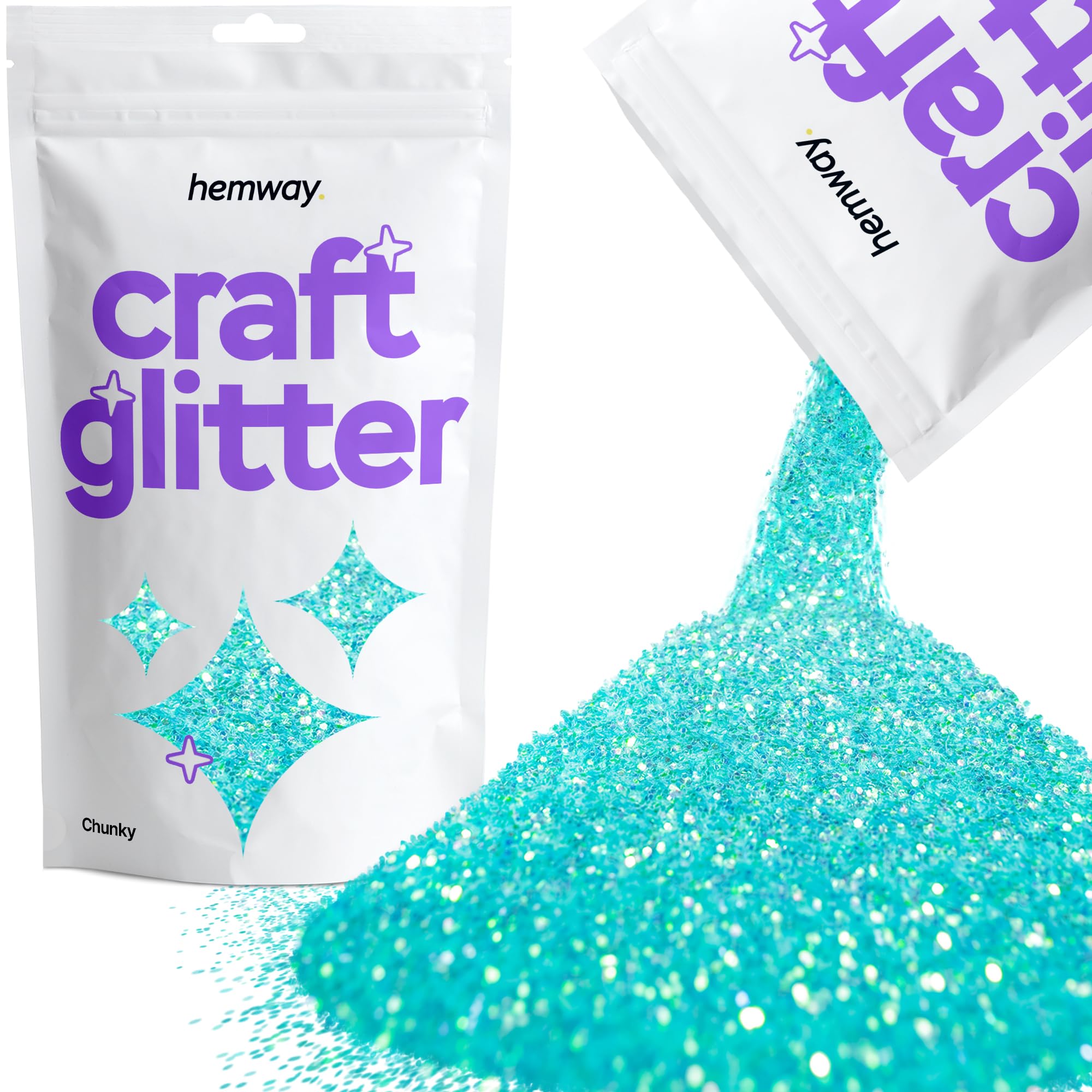 Hemway Craft Glitter Fluorescent UV Neon Blue 100g Chunky Glitter for Crafts, Resin, Cosmetic, Nail, Face, Body, Festival, Tumblers, Art, Candle, Crafting
