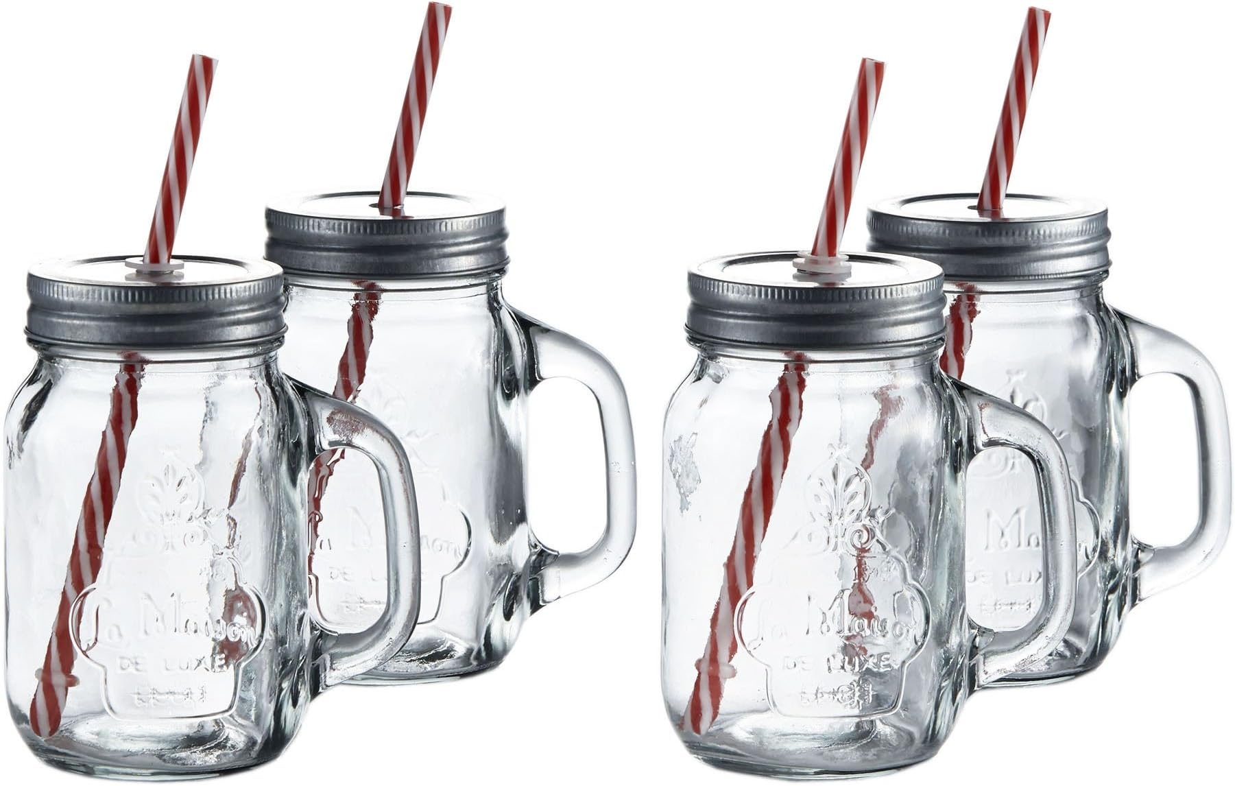 STYLE SETTER - SOHO La Maison Mason Jars with Lid and Straw (Set of 4)