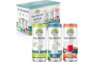 KUL MOCKS Adventure Collection - Margarita, Gin and Tonic, Peach Hibiscus Cider - Premium Non-Alcoholic Mocktail – Zero Proof Cocktail - Low Calorie, Gluten-Free, No Adaptogens, Ready to Sip - 6-Pack