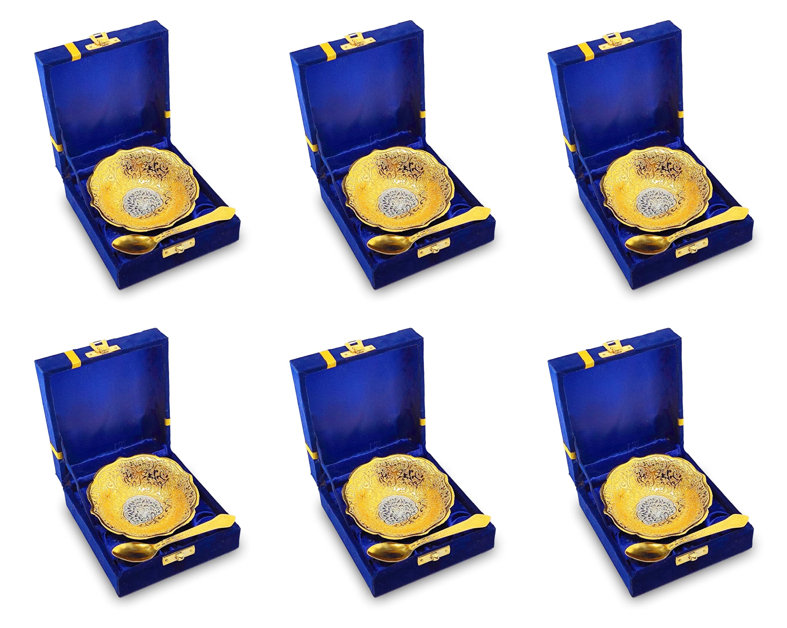 Photo 1 of NOBILITY Silver Plated Bowl Spoon Set Light Weight with Blue Box Diwali Christmas Eid Wedding Return Dessert Dry Fruits Serving Gifts Home Decoration Friends Family Corporate Gift Items 6 Sets