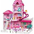 TEMI Villa Toys for 3-8 Years Old Girls - 3 Storeys 6 Rooms Indoor Playset with 2 Dolls, Furniture and Accessories, Pretend Girls Plays, Building Toys, Gifts for Kids 3-5