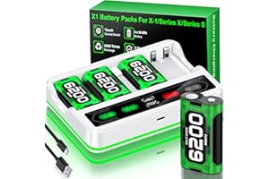 NINJAJOYOX Upgraded Fast Charging Rechargeable Battery Packs with Light Control, 4 x 6200mWh White Batteries with Charger Dock/Storage for Series X|S, One S/X/Elite Game Controllers, Cases and Storage Sets