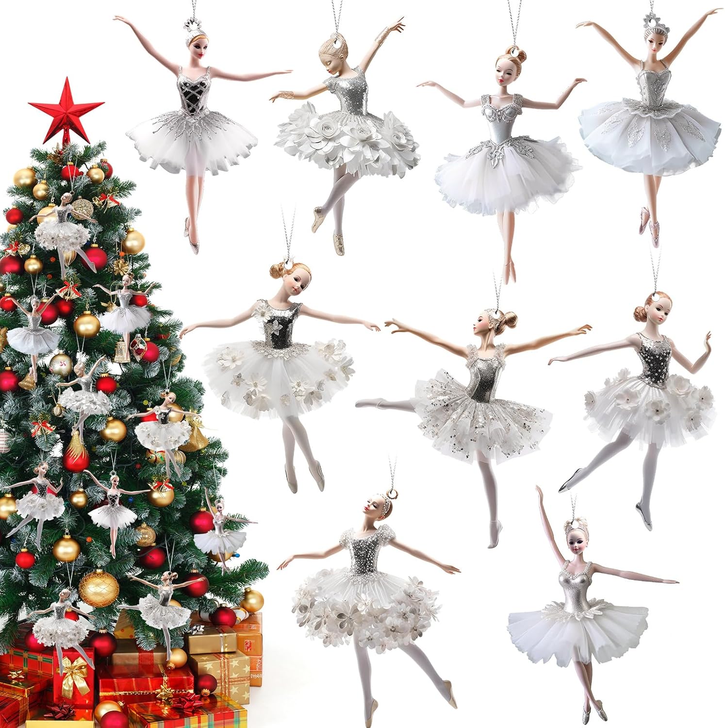 Nutcrackers - Suzile 36 Pcs Christmas Ornaments Set Wooden Ballerina Christmas Decorations Nutcracker Decorations with 11.8 Inch Ropes for Christmas Tree Decorative Hanging Ornaments
