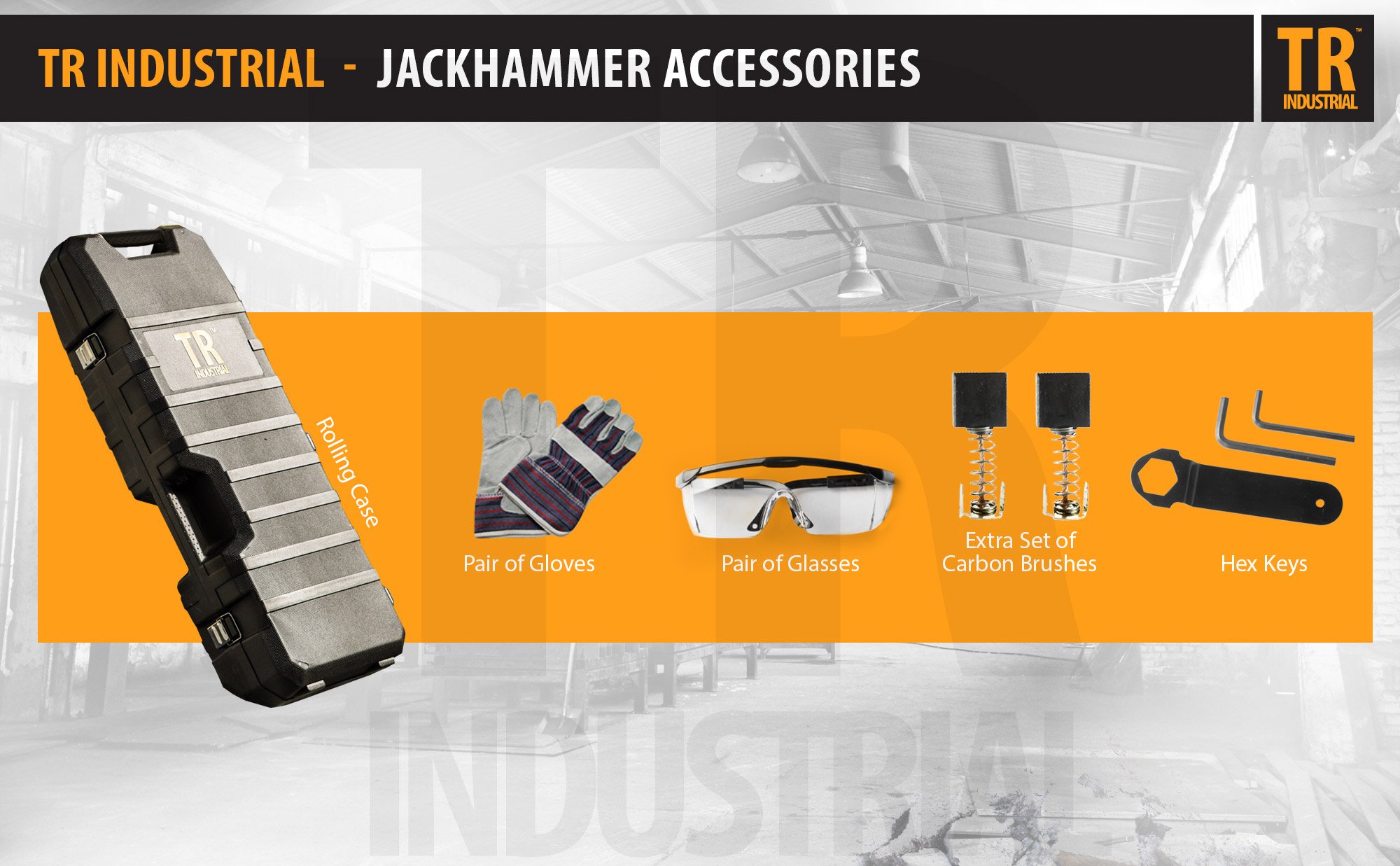 TR Industrial TR89105 Original Demolition Jack Hammer with Point and Flat Chisel Bit, Silver