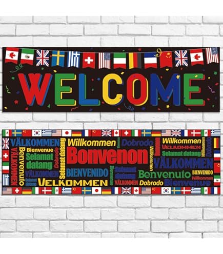 International Welcome Banner Posters With World Flags - Classroom Decor For Back To School & Global Events