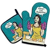 Always Use Protection,Funny Oven Mitts and Pot Holders,Silicone Non-Slip Oven Mitts,Kitchen Gift for Women,Housewarming Gift Ideas,Cooking Baking BBQ Gifts