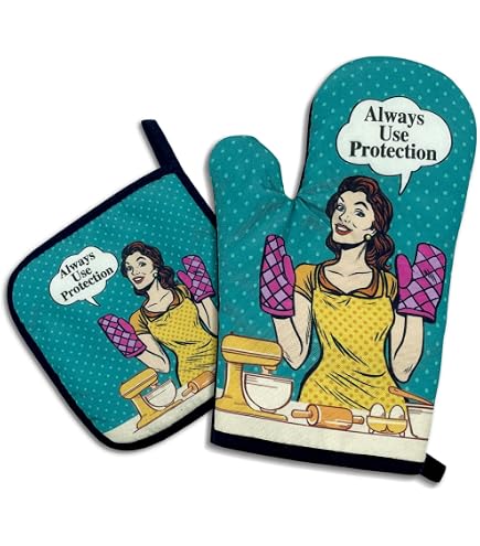 Ofenhandschuhe & Topflappen Set – Witziges Retro-Design, Hitzebeständig Bis 200°C, Wasserdicht
