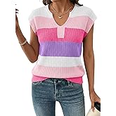 SHEWIN Womens Tops V Neck Short Sleeve Sweater Striped Color Block Pullover Cap Sleeve Shirts