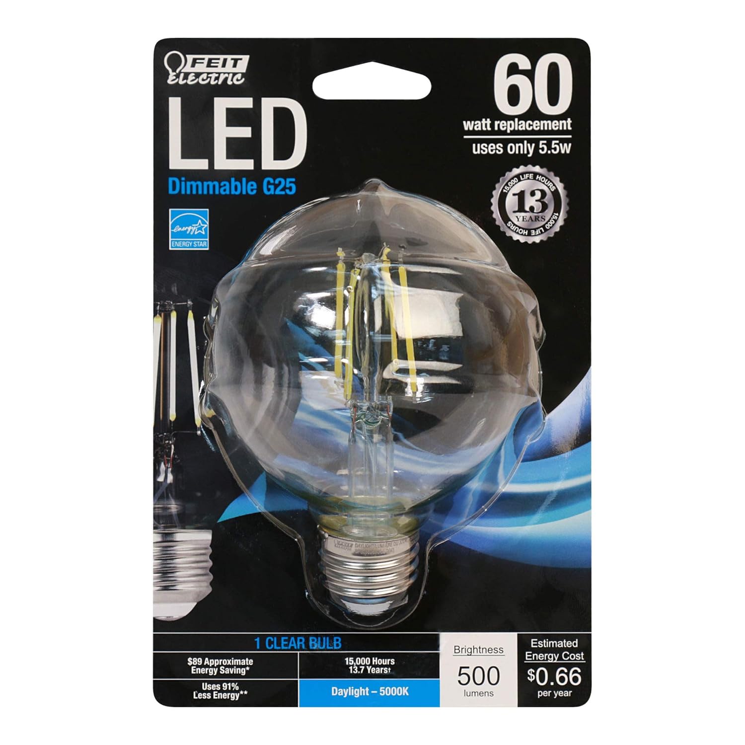 Filament Electric Feit LED, 30 of Pack 5000K Lumen, 500