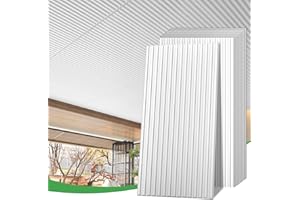 LooYee 24 PCS 24x48 Inch Slat White Ceiling Tiles, 2x4 Ft Fluted Drop Ceiling Panels for Interior Decor PVC Waterproof Ideal for Bathroom Living Room Bedroom Office Commercial Spaces Cover 192 Sq.Ft