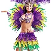 Maiteenly 2 Pcs Mardi Gras Costume Accessory Set Carnival Real Feather Wrap Cape Feather Tutu Skirt Outfit Purple Yellow Green Mardi Gras Accessories for Women Carnival Party Favor