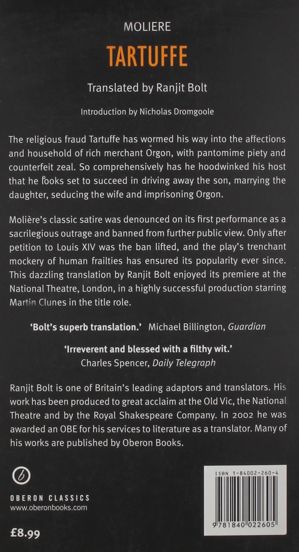 Tartuffe Absolute Classics Moliere Ranjit Bolt Nicholas