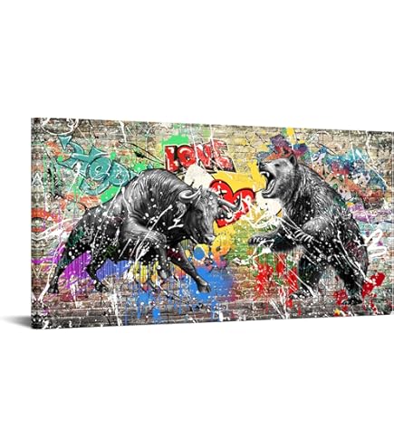 Usoway Bull Vs Bear Stock Market Trading Framed Poster For Wall Art Decor Bathroom Canvas Art Pictures Prints UnFramed,12x12inch(30x30cm - View #2