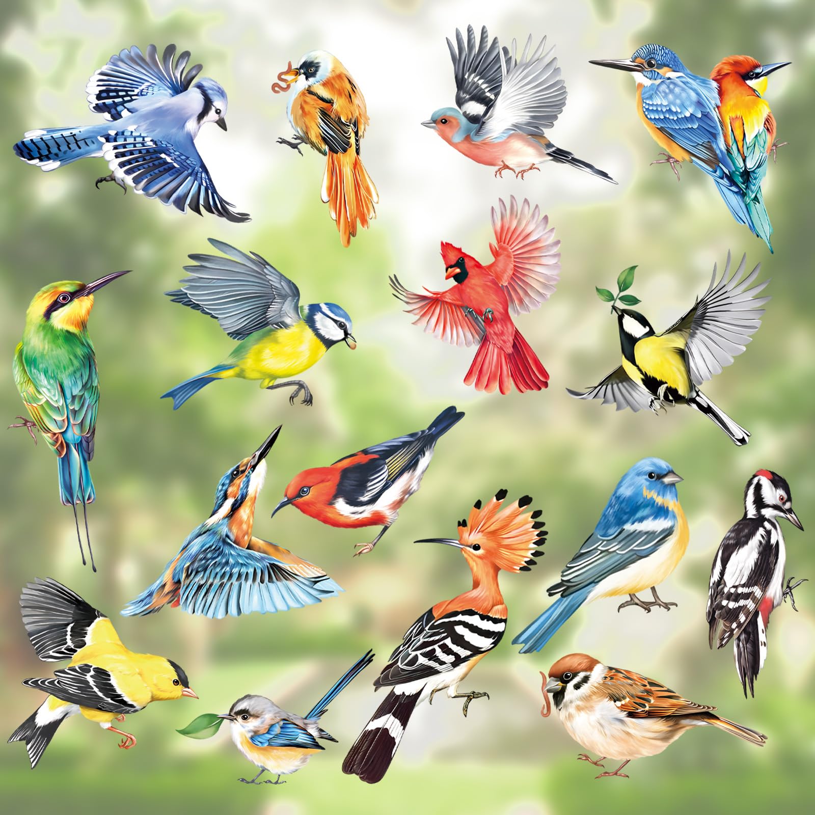 decalmile Spring Summer Birds Double Sided Window Clings Hummingbird Parrot Window Decals Anti-Collision Glass Window Doors Window Stickers - Set of 17 Birds