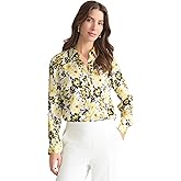 Kasper Womens Long Sleeve Printed Satin Button-Front Shirt