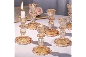 Simeitol Glass Candlestick Holders Bulk, 6PCS Gold Taper Candle Holders for Table Centerpiece, Gold Tall Candle Stick Holder Stand for Wedding Decorations, Birthday, Christmas Table Decor