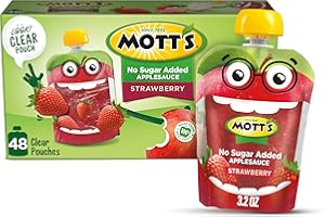 Mott's No Sugar Added Strawberry Applesauce, 3.2 Oz Clear Pouches, 48 Count (4 Packs Of 12), Good Source Of Vitamin C, No Artificial Flavors