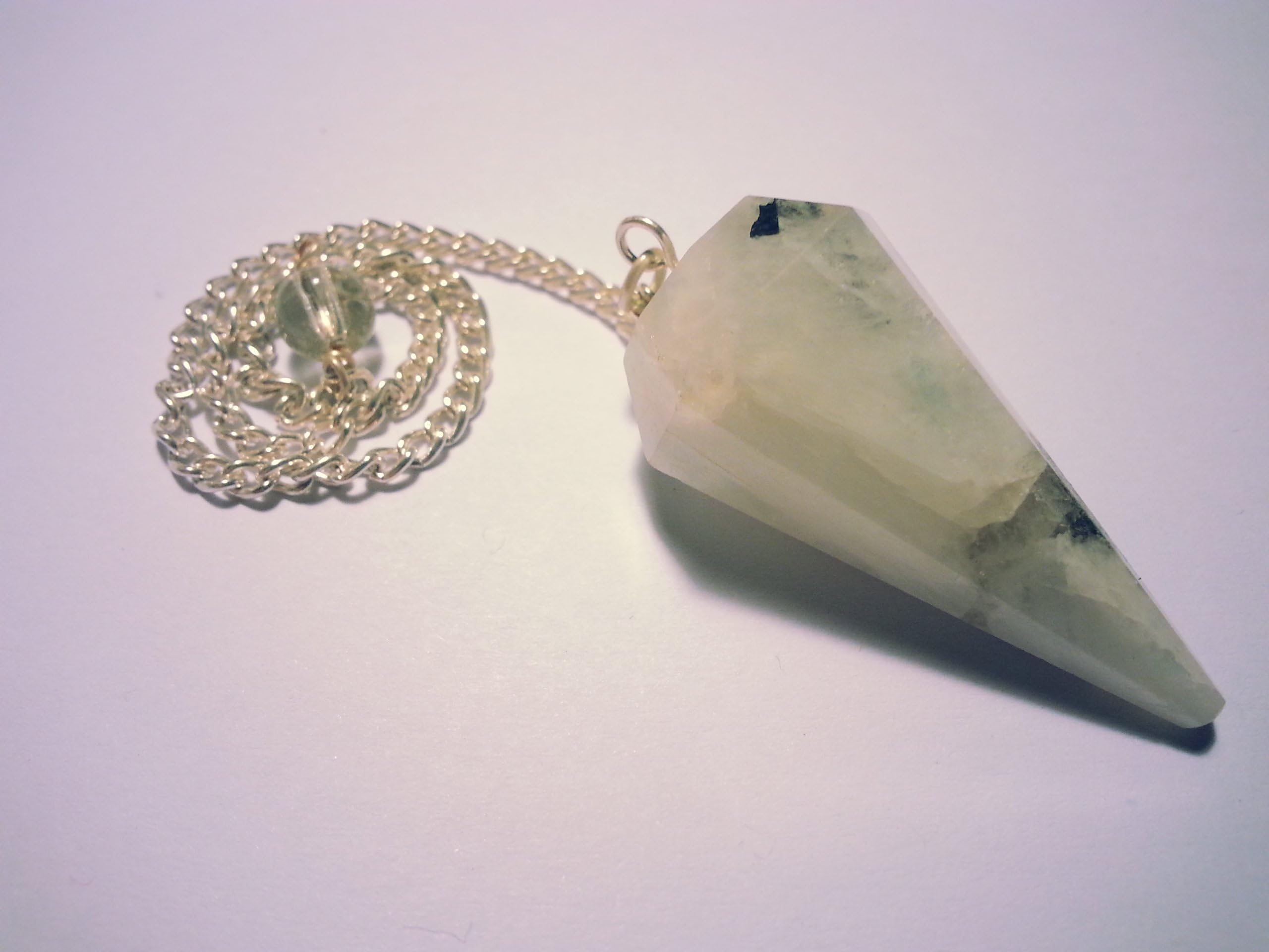 Dowsing pendulum (dowser) amethyst rock crystal aventurine and more (Rainbow Moonstone)