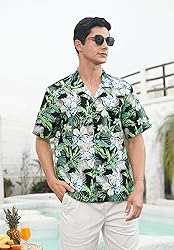 Mens Hawaiian Shirts Cotton Short Sleeve Button