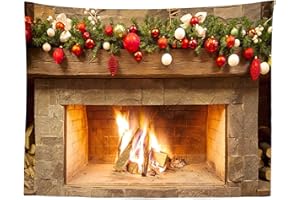 BELECO Christmas Fireplace Tapestry Wall Hanging Christmas Tapestry Backdrop with Xmas Balls Art Wall Decor 60x40 Inch Christmas New Year Party Decorations Backdrop Bedroom Living Room Home Decor