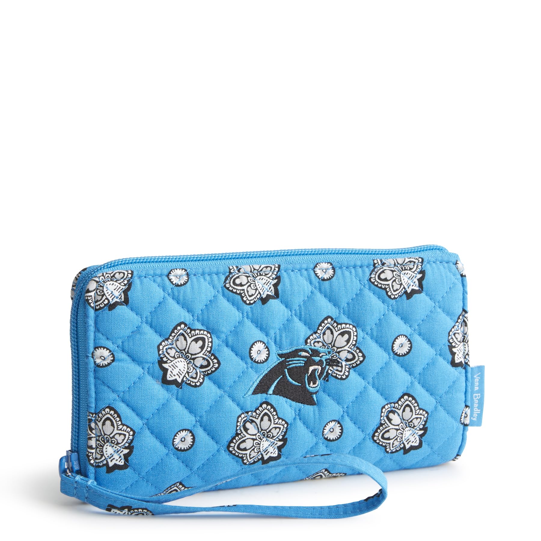 Vera Bradley Women's Cotton Nfl Front Zip Wristlet (Multiple Teams Available), Carolinapanthersonblue/Silverbandana, One Size Image Vera Bradley Women's Cotton Nfl Front Zip Wristlet (Multiple Teams Available), Carolinapanthersonblue/Silverbandana, One Size Image