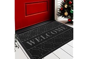 Yimobra Welcome Mat Outdoor Indoor 29.5x17, All-Weather Waterproof Front Door Mat Outside Entrance, Non-Slip Low Profile Porch Patio Doormat, Black