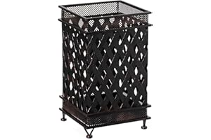 Dualplex Umbrella Stand for Entryway, Umbrella Holder Metal Antique Look, Square Style w/Removable Drip Tray, Entry Hallway Décor, Home Office Decoration Rack Holds Umbrellas Canes Walking Sticks