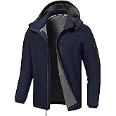 Pursky Men's Softshell Jacket Waterproof Fleece Lined Windbreaker With Removable Hood Lightweight Tactical Jacket